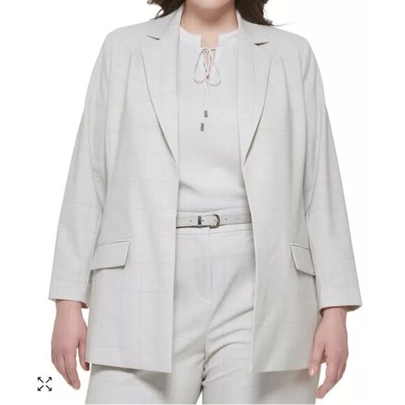 Calvin Klein Women's Plus Size Windowpane Open-Front Jacket 18W - Picture 1 of 7